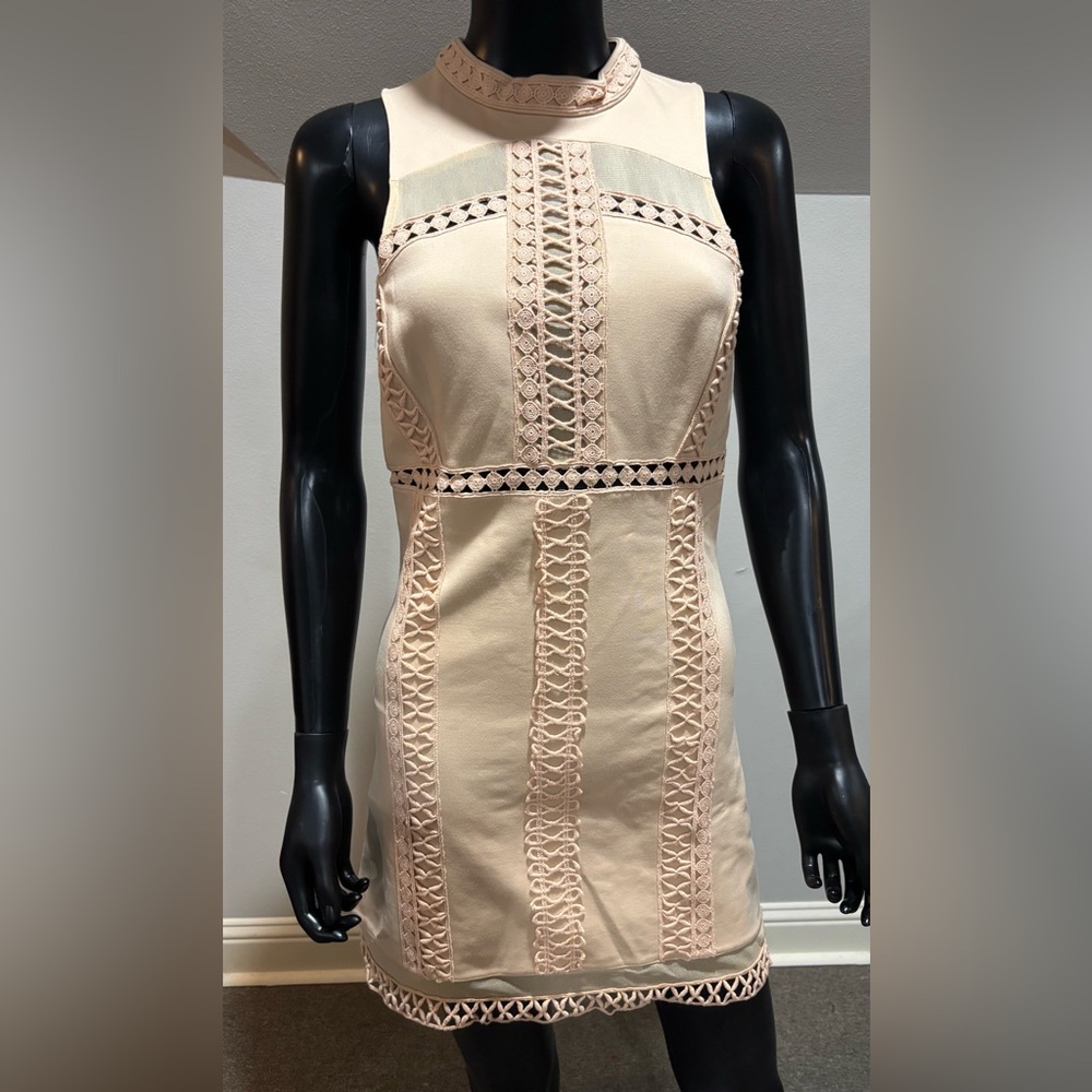 Free People Nude Cream Mini Dress Shapewear Mesh Spandex Stretch Bodycon Small